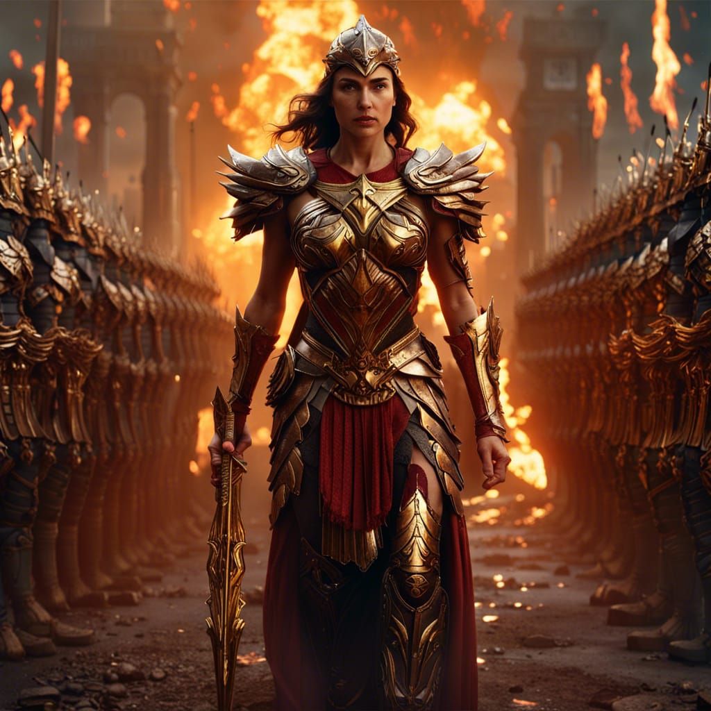 Athena Goddess of War in Flame Armor