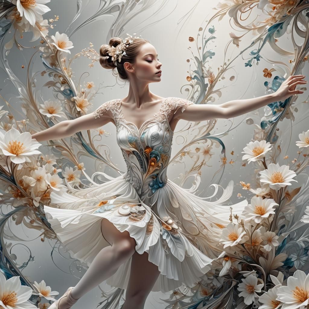 Ballerina in Fractal Dreamscape: Airbrush 3D Art