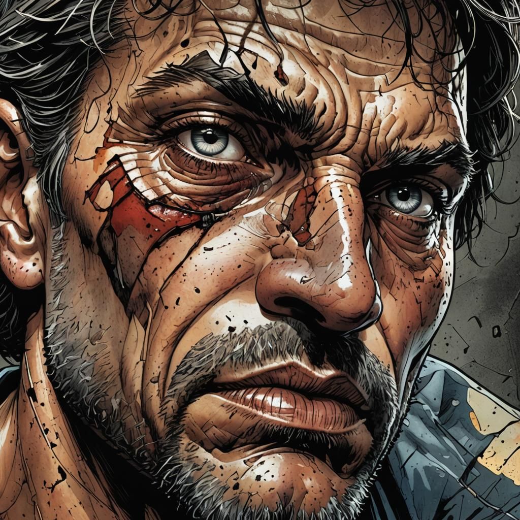 Dramatic Comic Book Portrait of a Weary Face