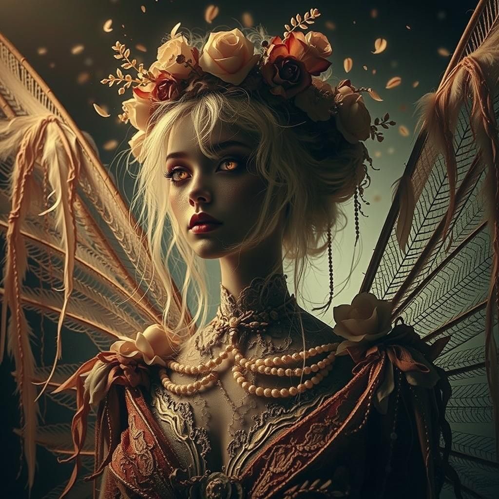 Baroque Angel with Anime-Style Feathers