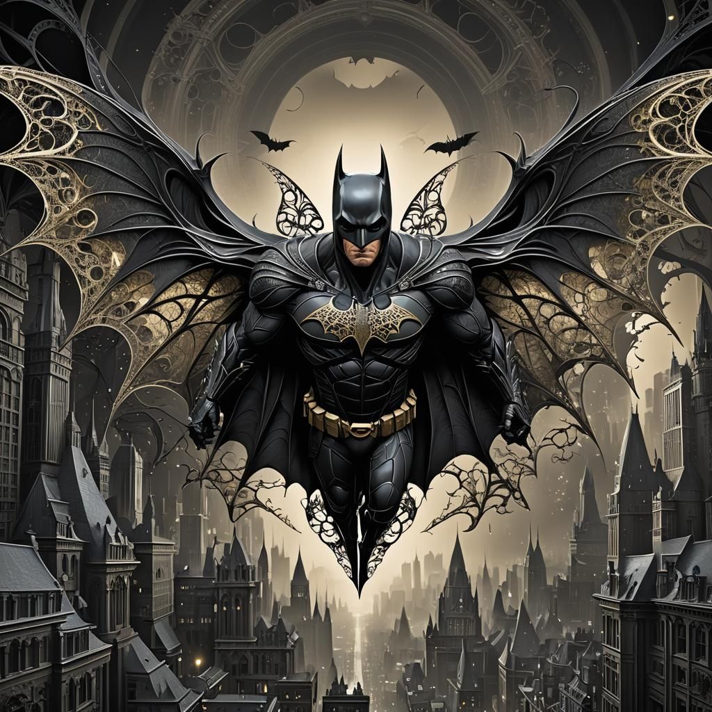 Fractal Batman with Filigree Wings in Noir City