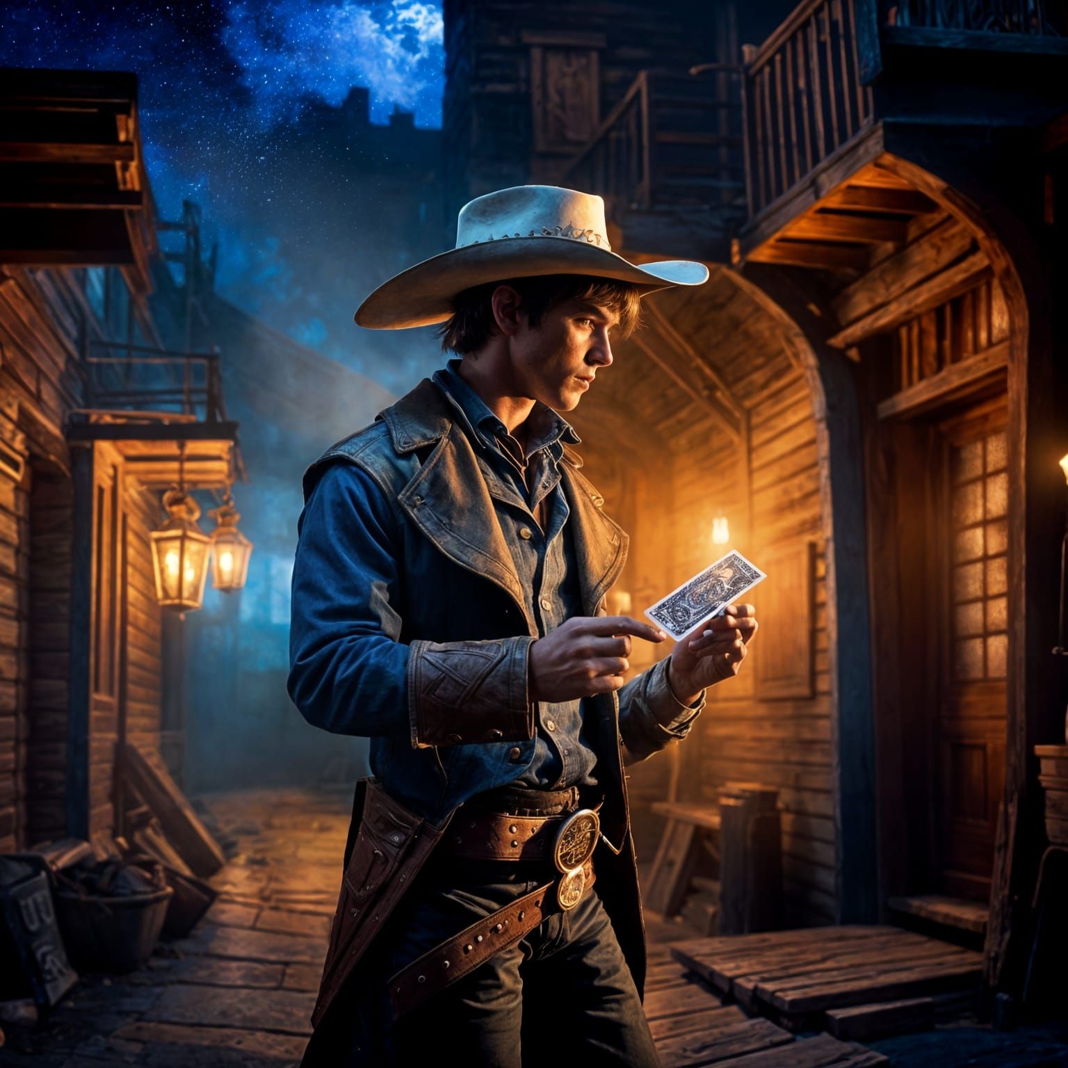 Cowboy Huckster Fighting Demon in Dark Alley