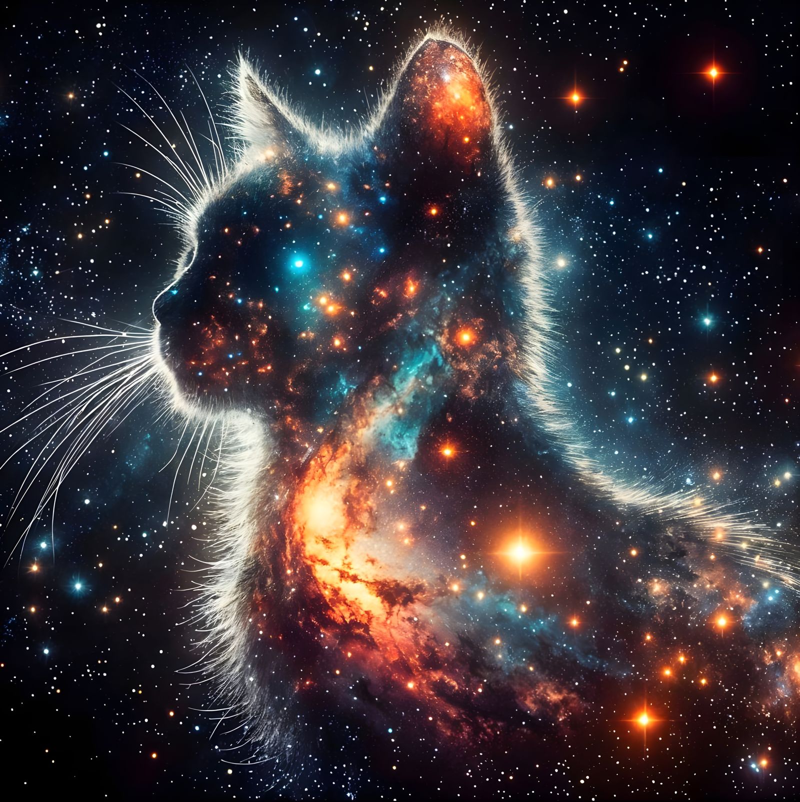 Ethereal Cat in Majestic Galaxy Expanse