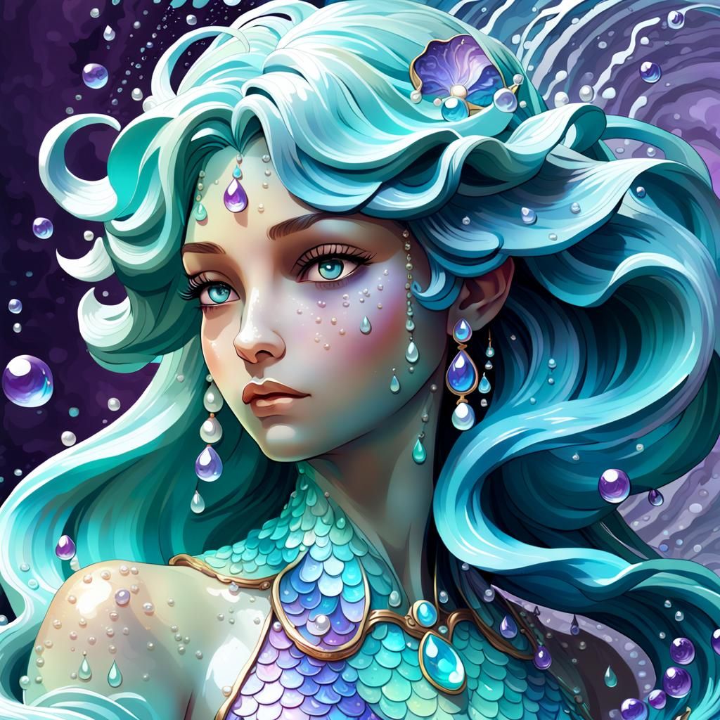 Iridescent Water Statue in Hyperdetailed Art Nouveau Style