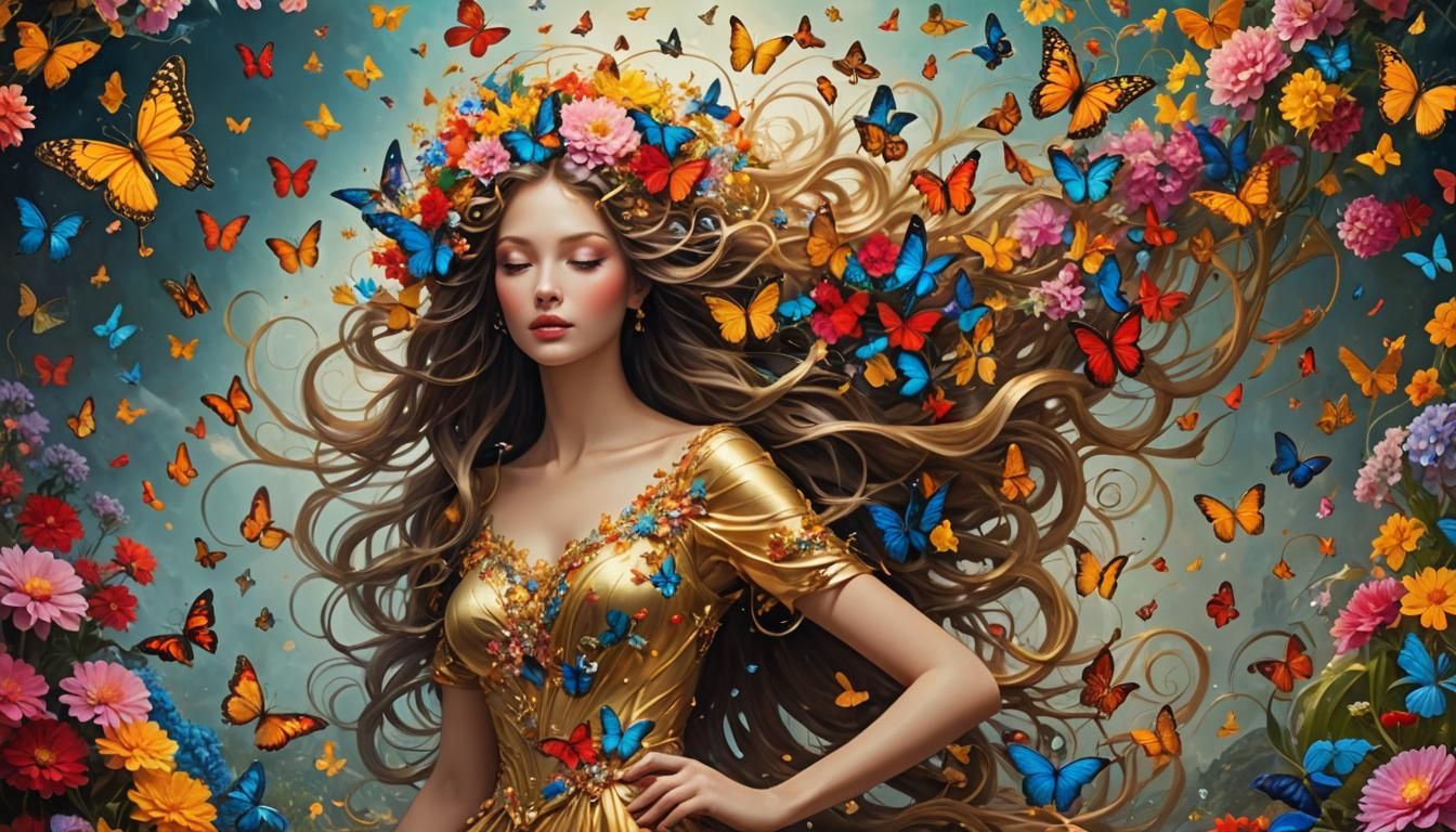 Hyperrealistic Woman in a Surreal Dream Landscape