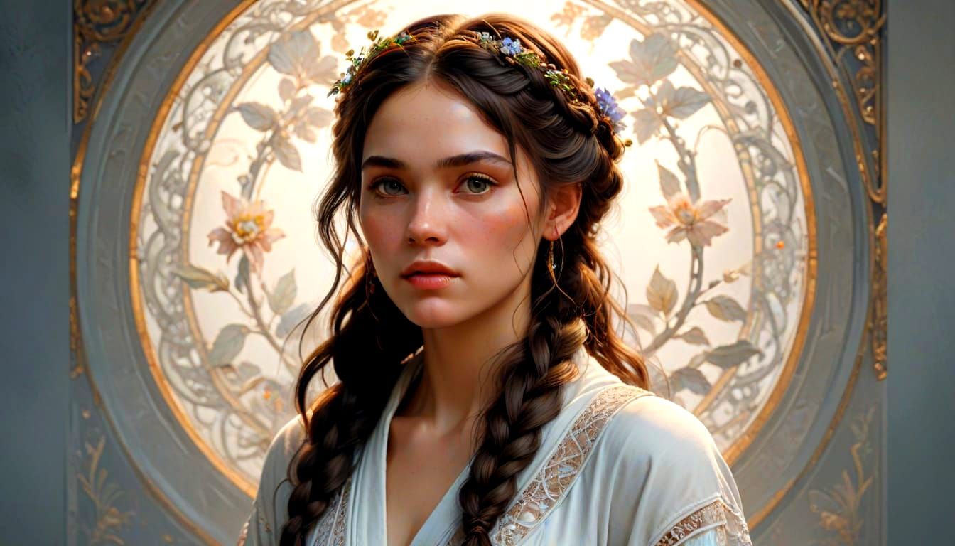 Elegant Woman in White Robe: Detailed Oil Painting