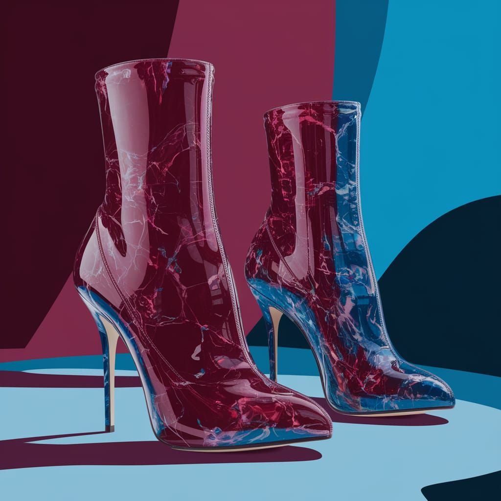 Maroon Fluid Blue Abstract Dystopian High Heels