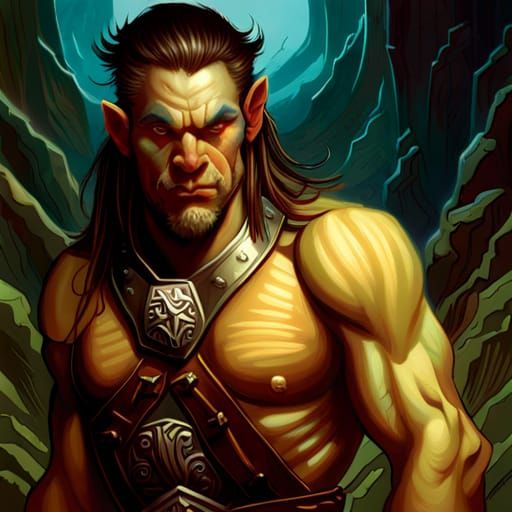 Fantasy Half-Orc Barbarian Portrait in Comic Book Style