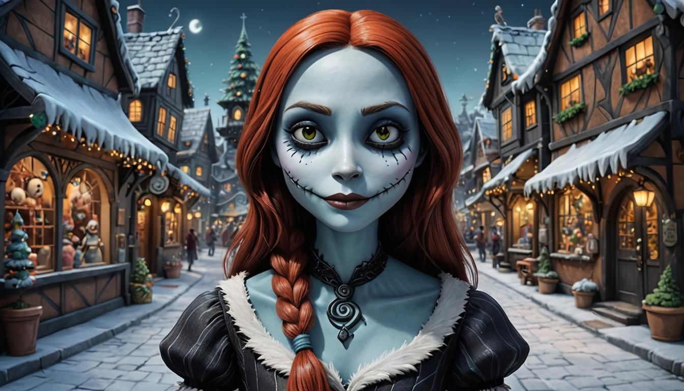 Hyperrealistic Sally in Christmas Town Portrait