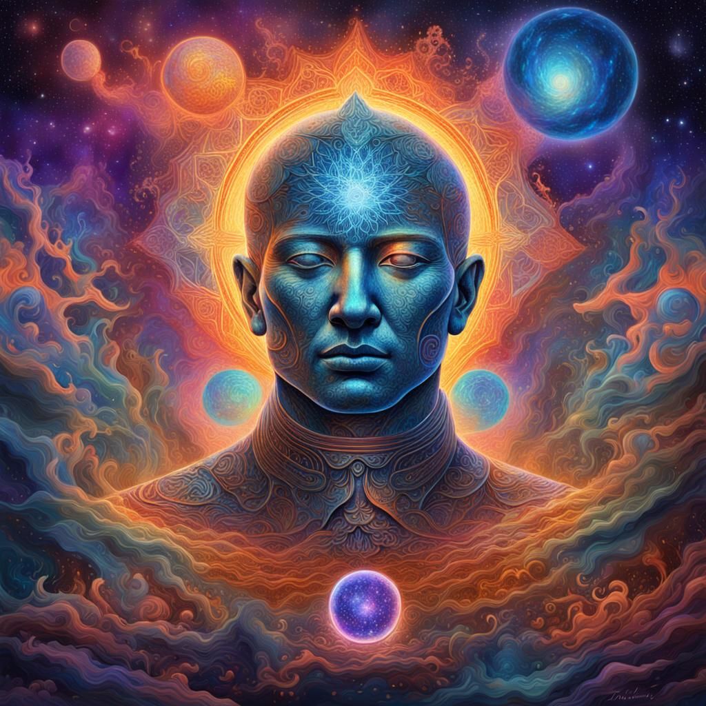 Holographic Cosmic Astral Illustration in Pablo Amaringo Sty...