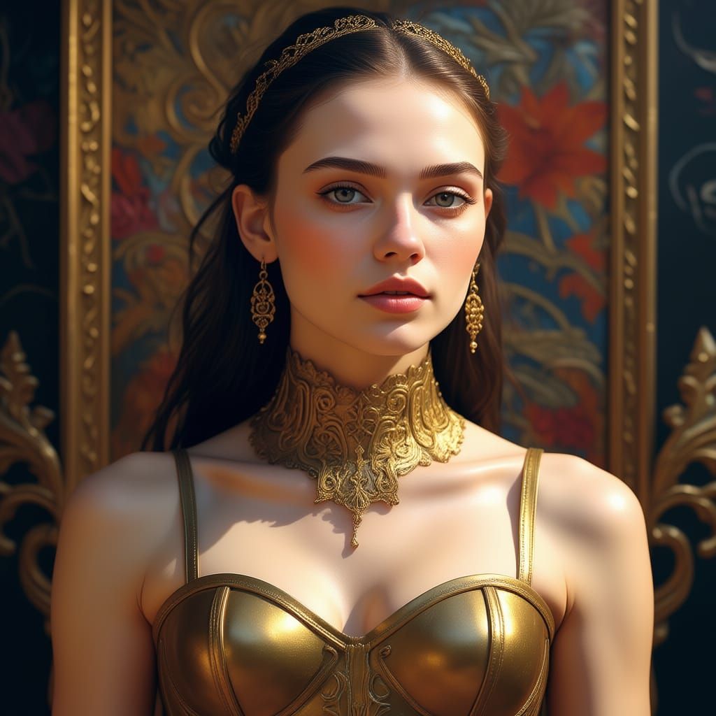 Vibrant Oil Painting of Woman in Lace Corset