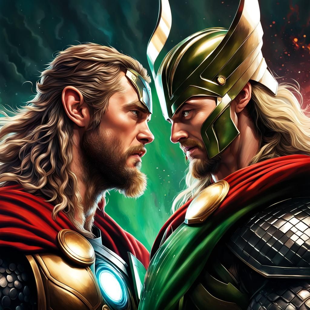 Thor and Loki: Hyperrealistic Mythic Portrait