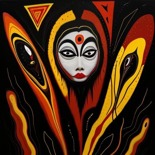 Surreal Faces in Abstract Aboriginal Oil Painting