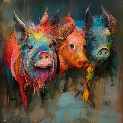 Glamorous Anthropomorphic Pigs in Suits, Detailed Art