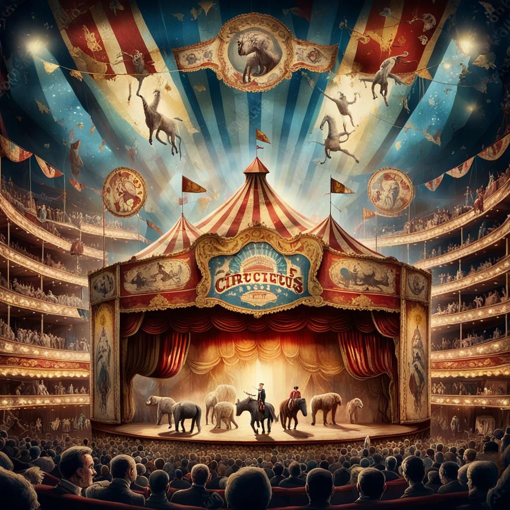 Old Circus Shows on Worn Poster, Matte Painting