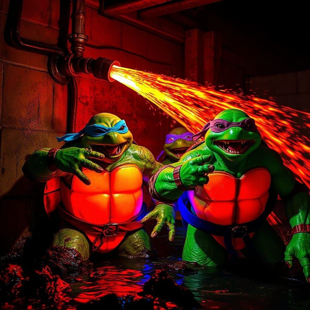 Neon Ninja Turtles in Sewer Photograph