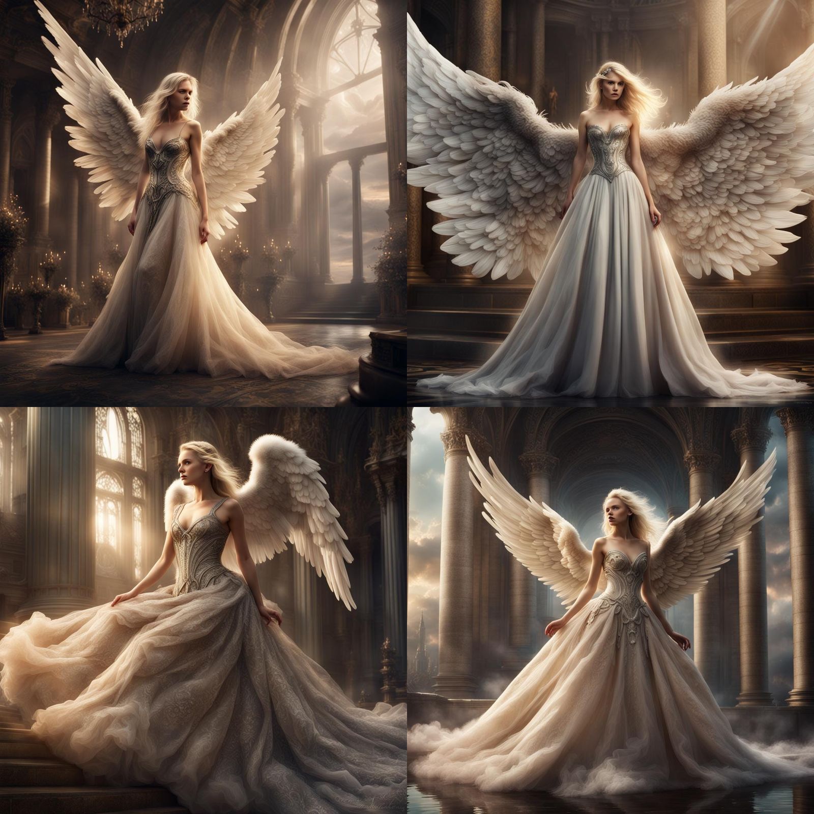 Blonde Angel in Platinum Gown: Digital Matte Painting