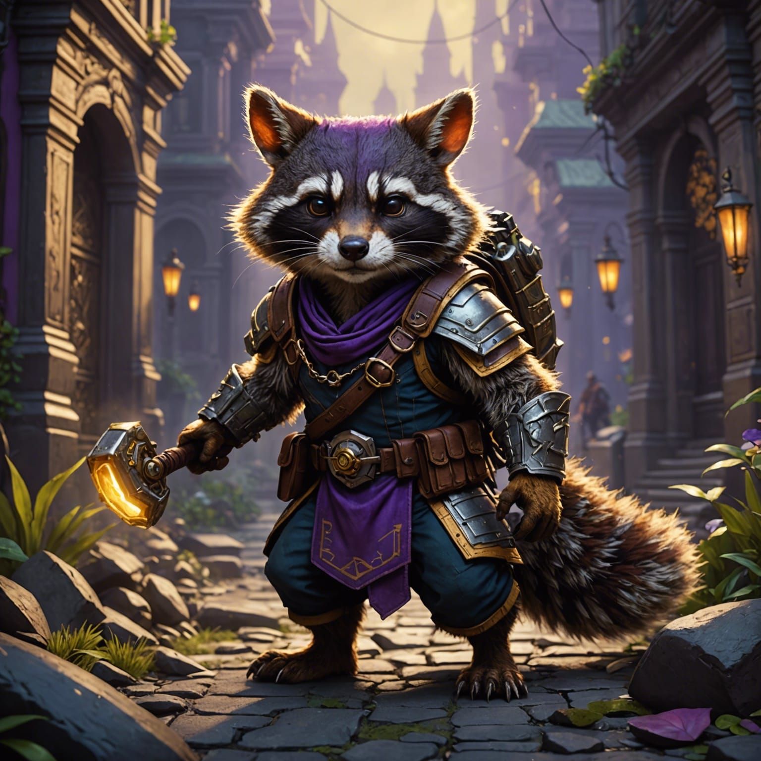 Rocky Raccoon is on the prowl a masterpiece, 8k resolution, dark fantasy concept art, by Greg Rutkowski, dynamic lightin...