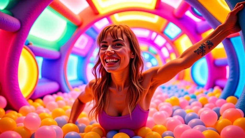 Surreal Woman Unleashes Inner Child in Whimsical Softplay Wo...