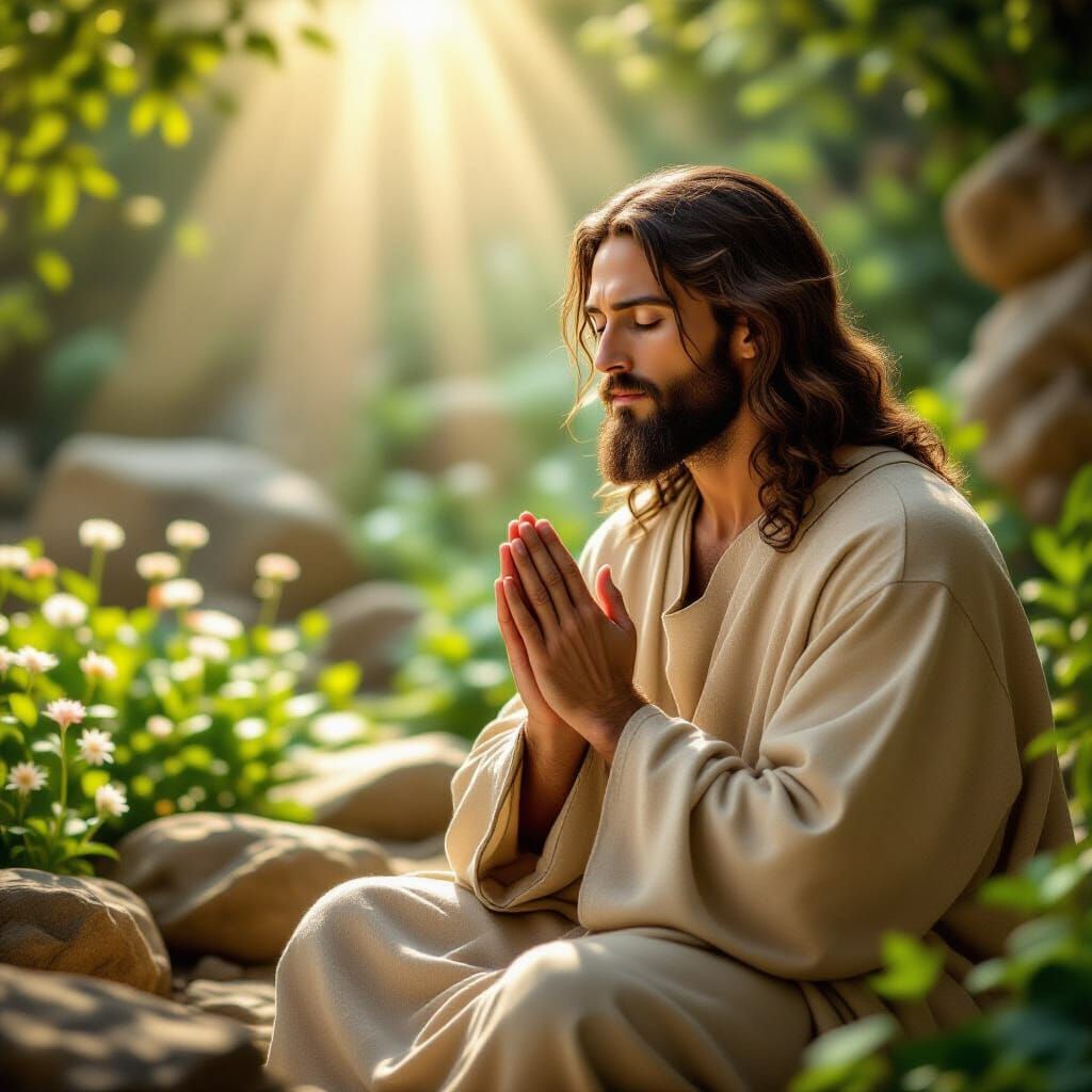 Jesus Praying in a Peaceful Garden, Divine Light