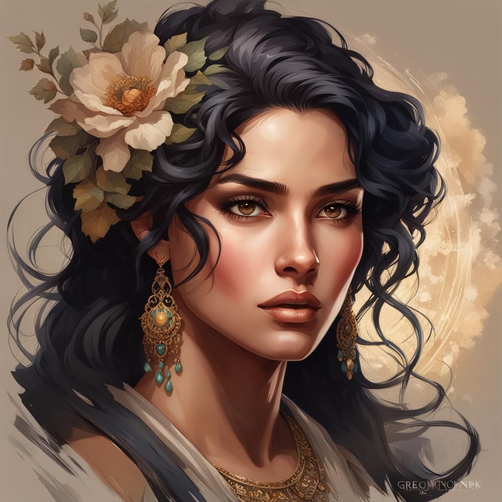 Beautiful Latina Portrait in Hyperdetailed Splash Art Style