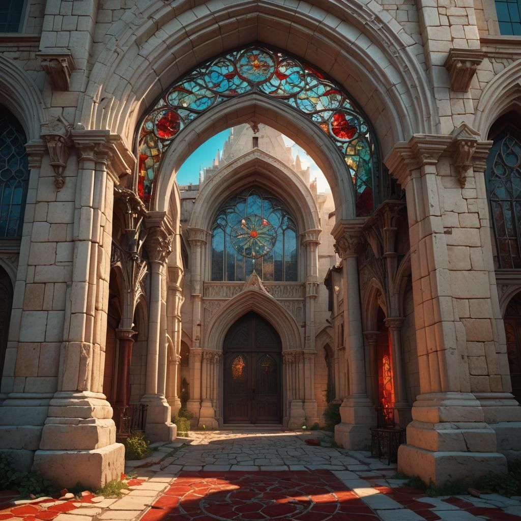 Mystical Medieval Archway at Sunset in Beksiński Style