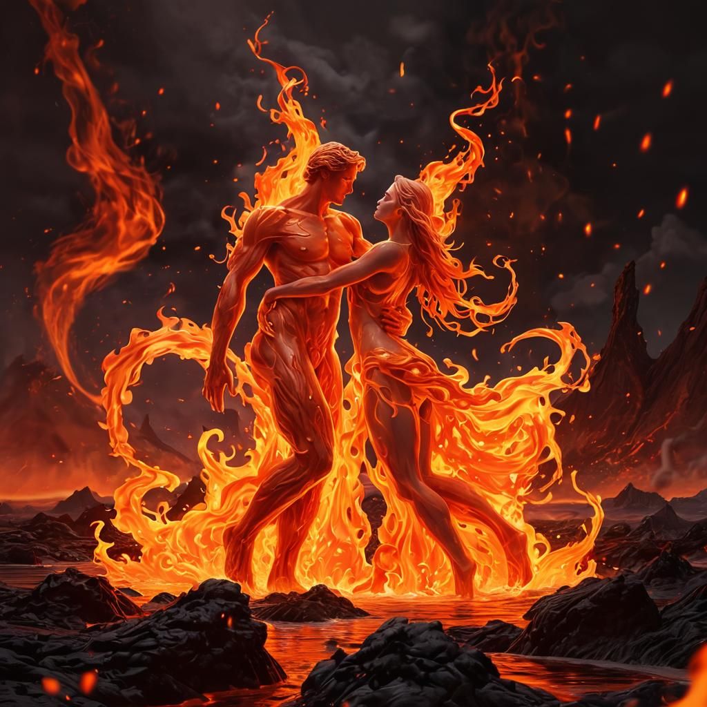 Fire and Lava Lovers Dancing: Digital Splash Art