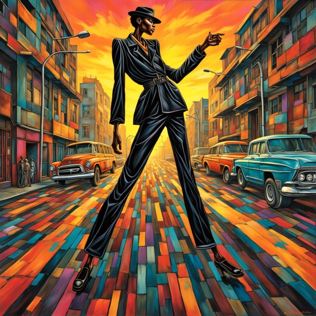 Abstract Fashion Model in Chaotic Urban Landscape