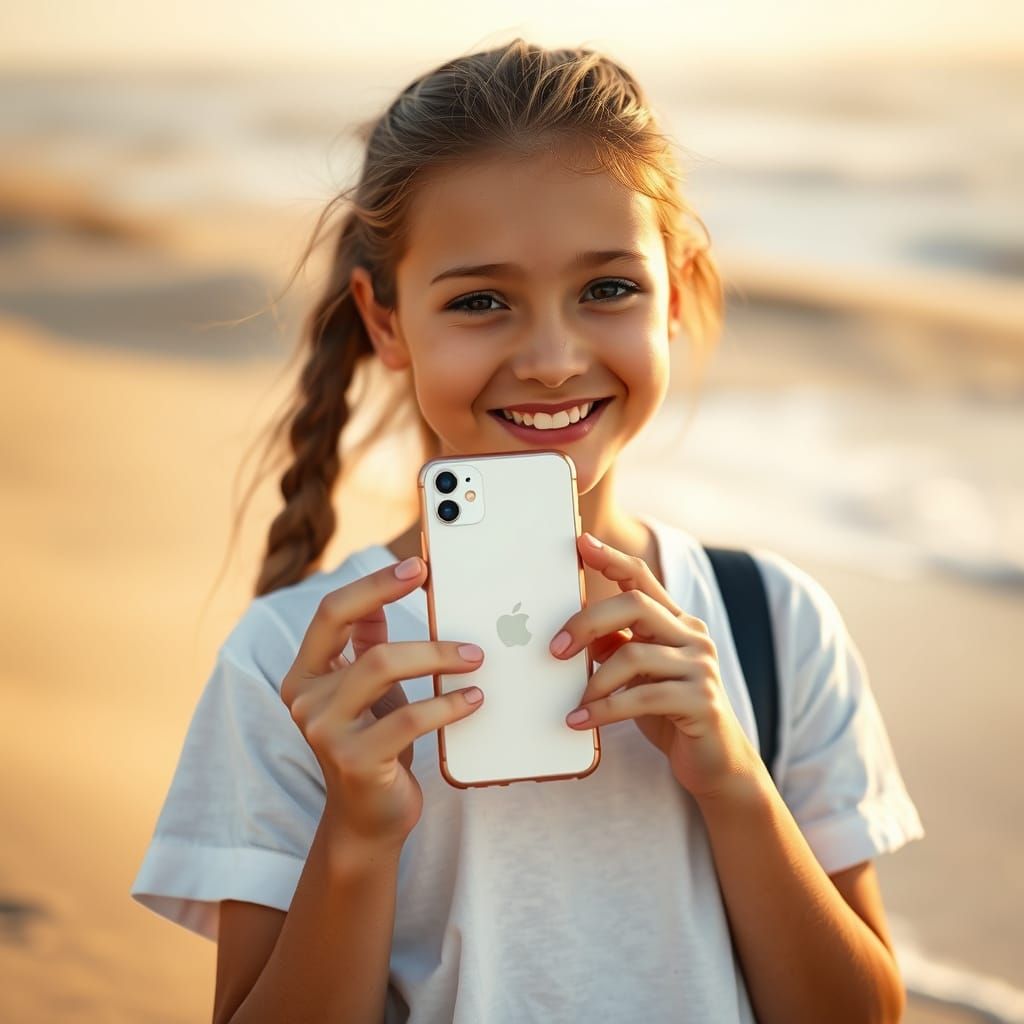 Confident Beauty Showcases Sleek Smartphone Case in Golden L...