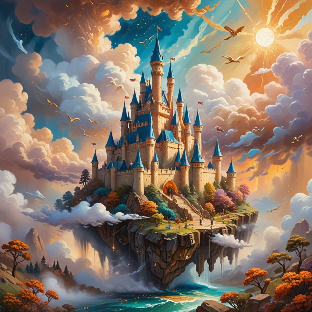 Magical Realm Collage in Gouache Painting Style