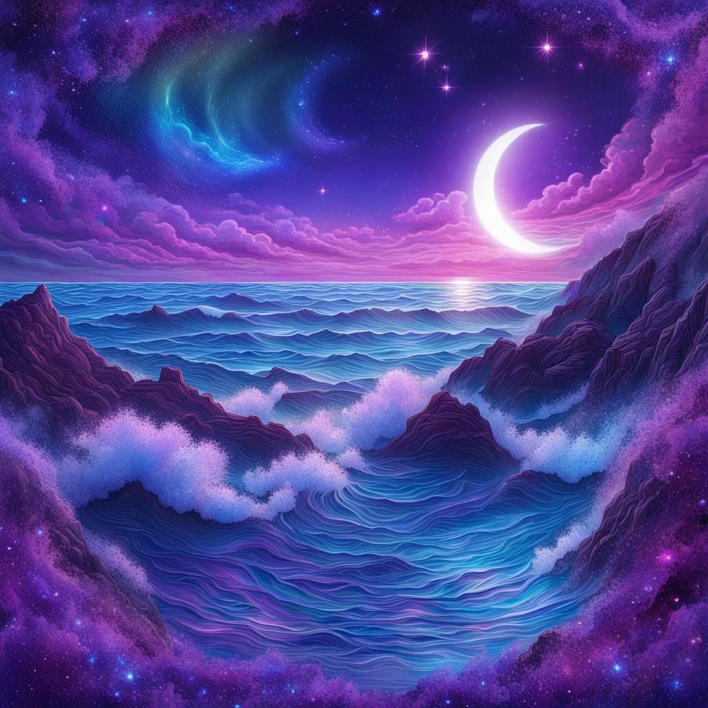 Cosmic Ocean View in Astral Illustration Style