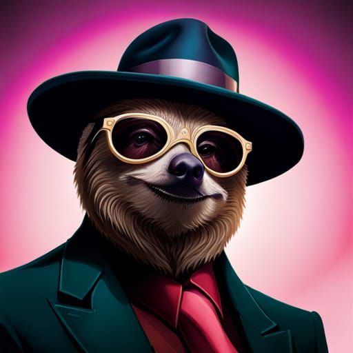 Noir Sloth Portrait in Art Nouveau Style