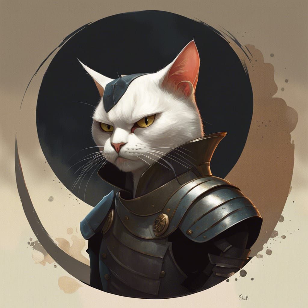 Anthropomorphic Cat Warrior in Lunar Yin Yang