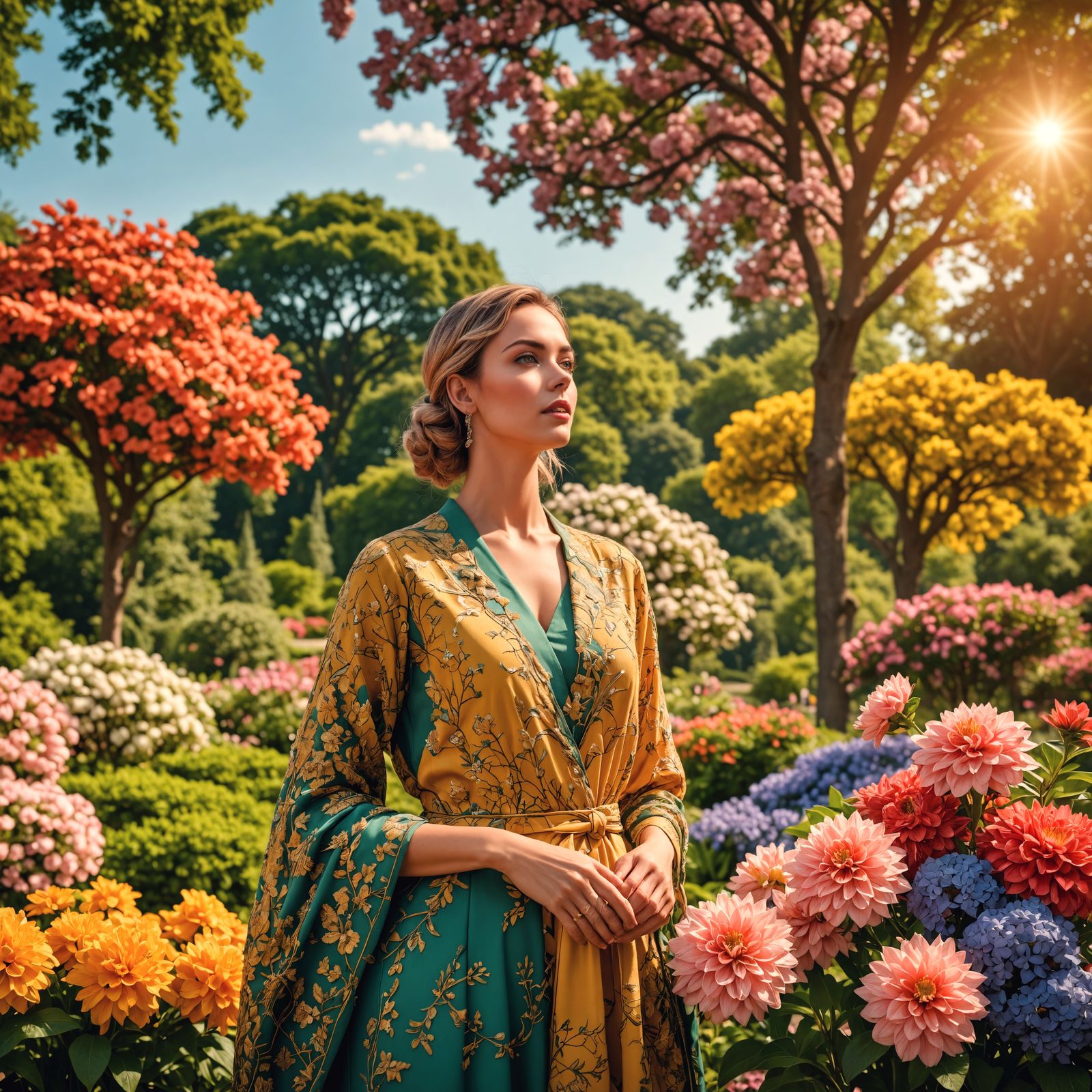 Hyperrealistic Botanical Garden Park with Flowers