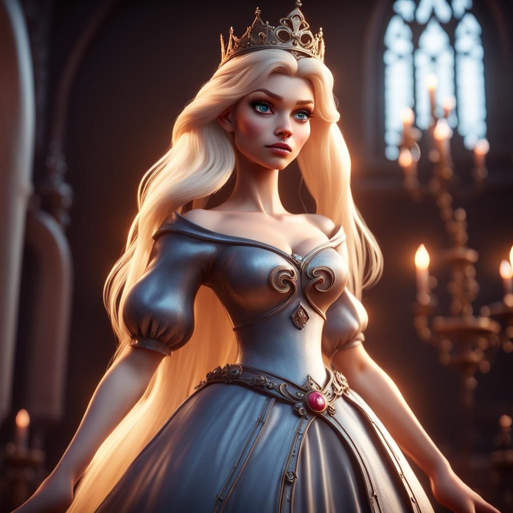 Evil Blonde Princess in Disney Style 3D Render