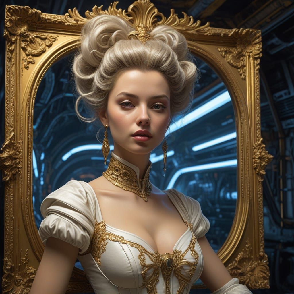 Baroque Woman Defies Time and Space in Futuristic Machine Ro...