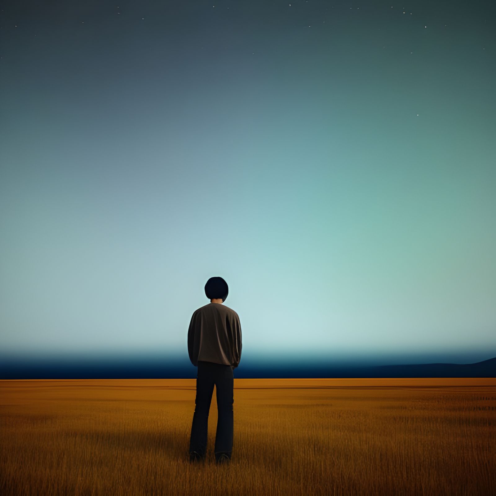 Ethereal Night: Man Gazing at Alien Blob