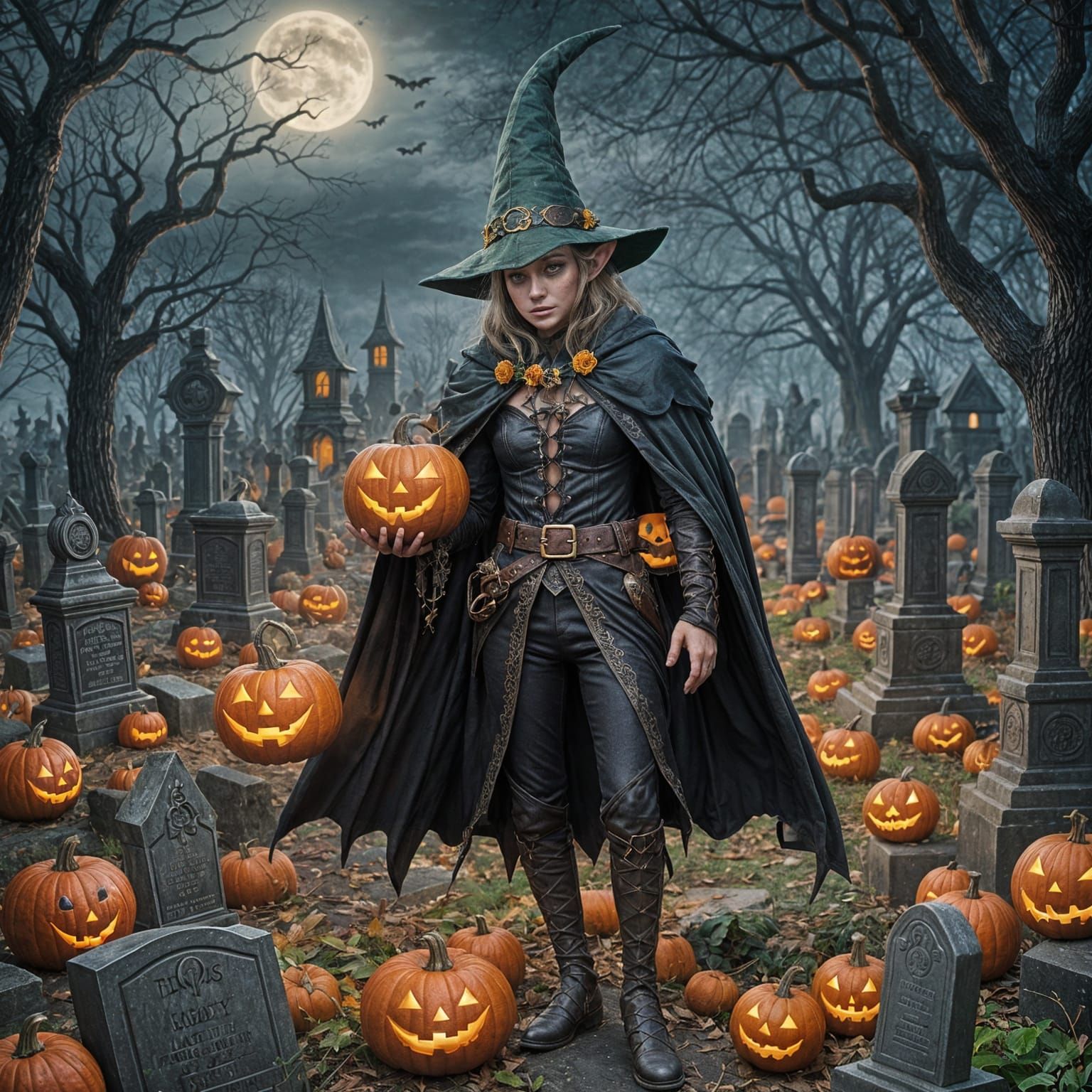 Elf Halloween Party in Dark Cemetery