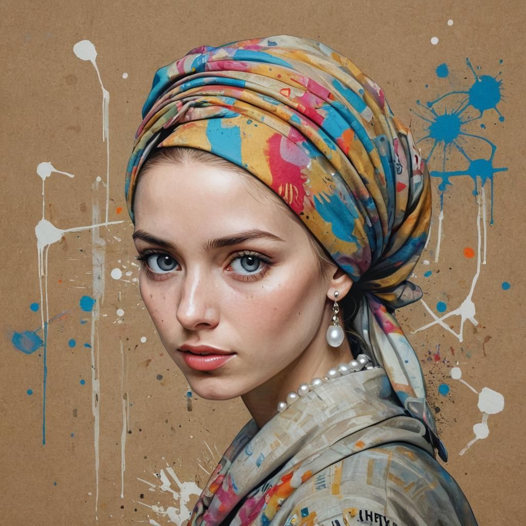 Girl with Pearl Earring in Urban Graffiti Style