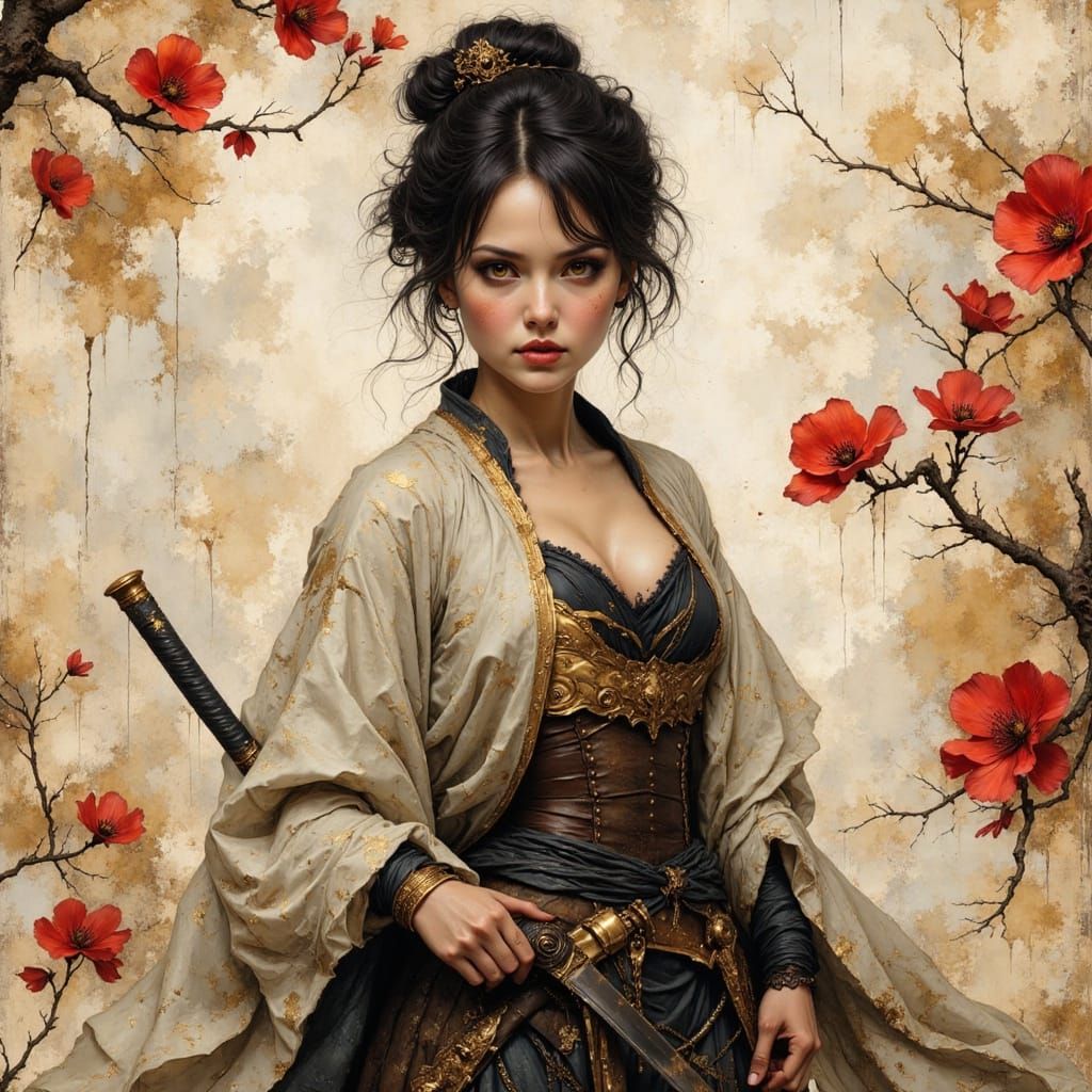 Samurai Woman Warrior Digital Painting