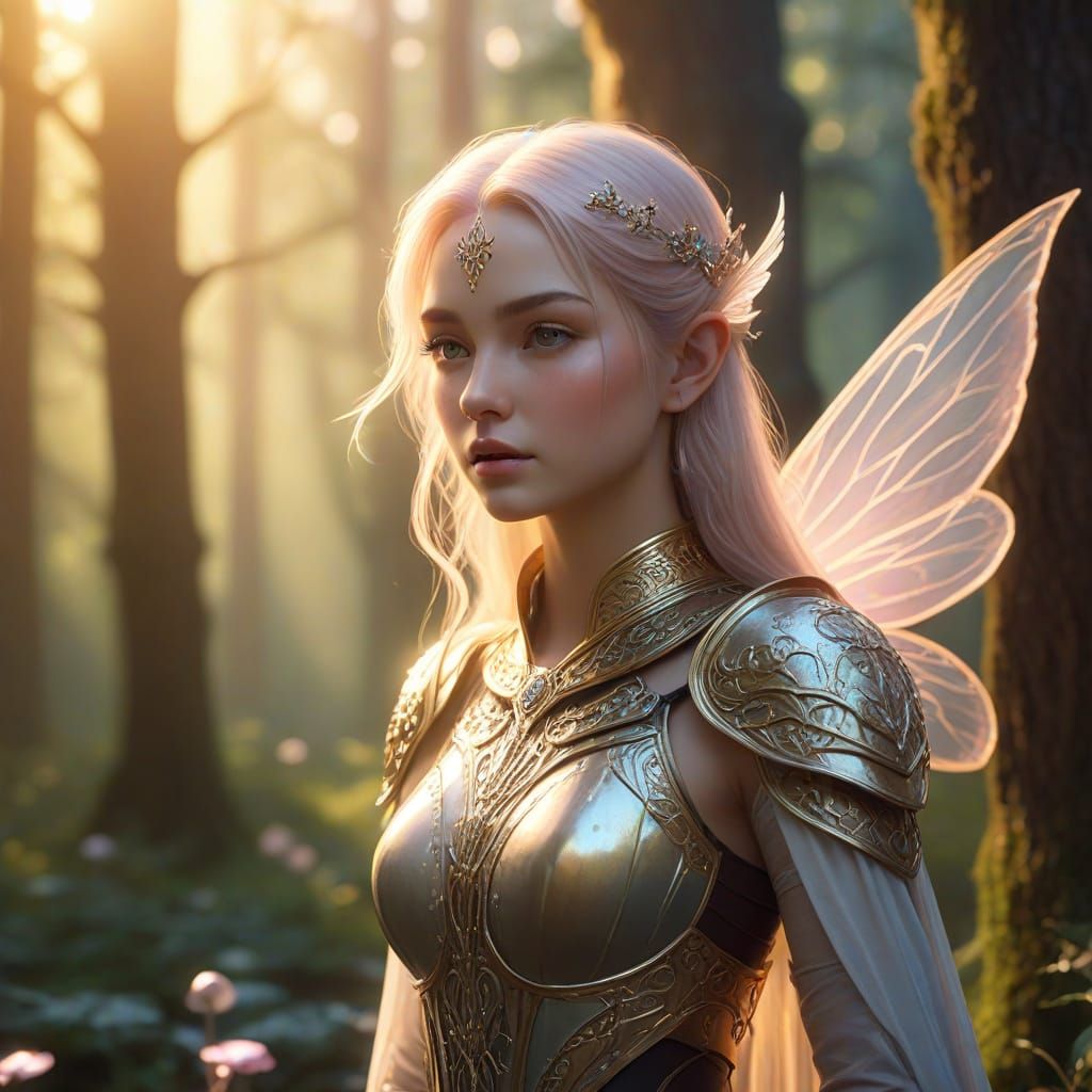 Ethereal Elvish Fairy Warrior in Mystical Forest