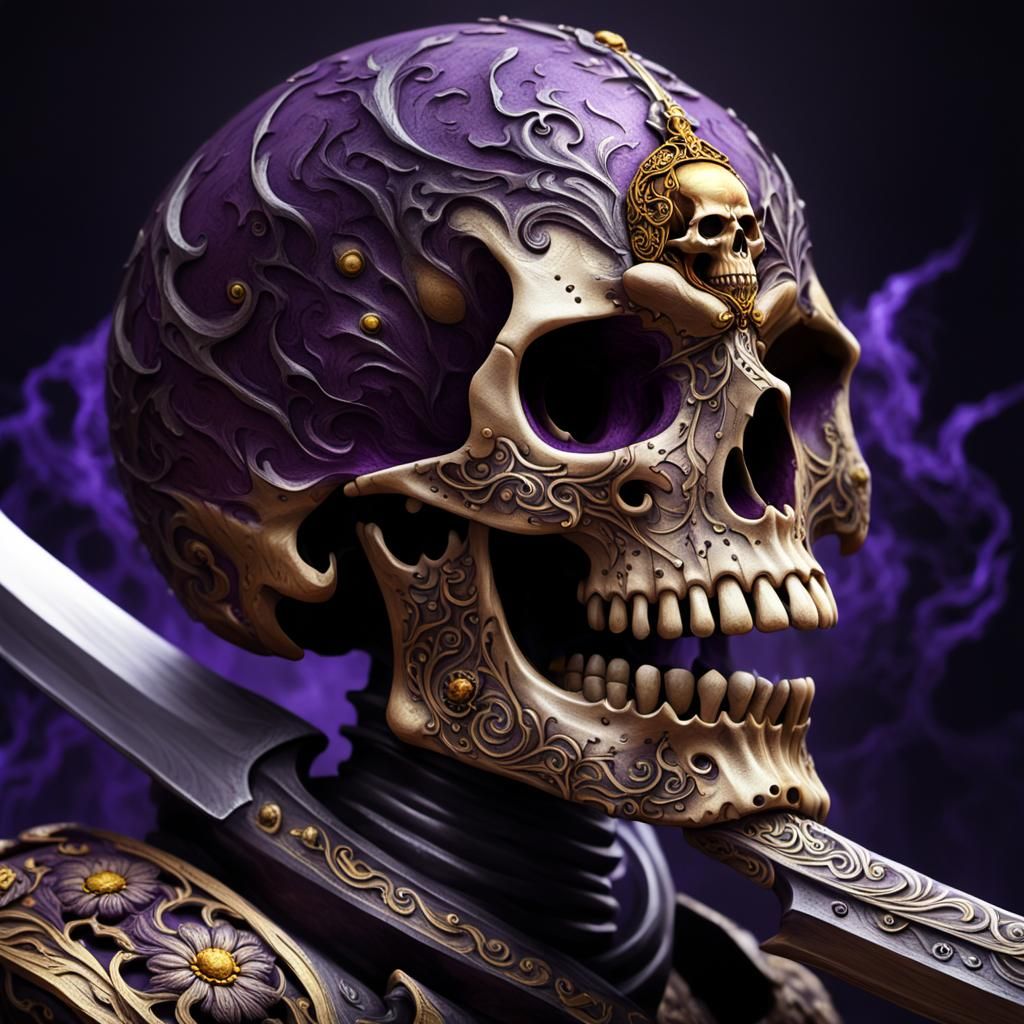 Ornate Skull Pierced by Dagger in Dark Fantasy Art