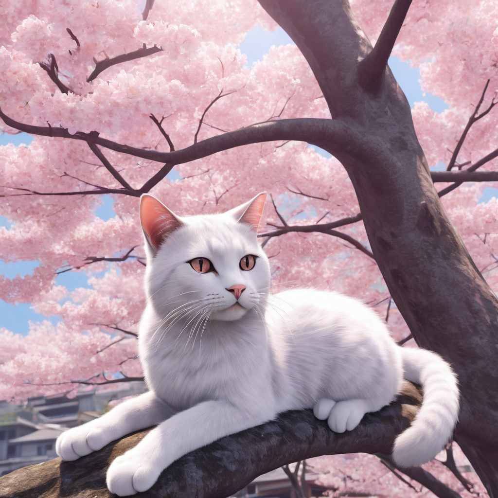 Pink Cat Enjoys Springtime in Japan