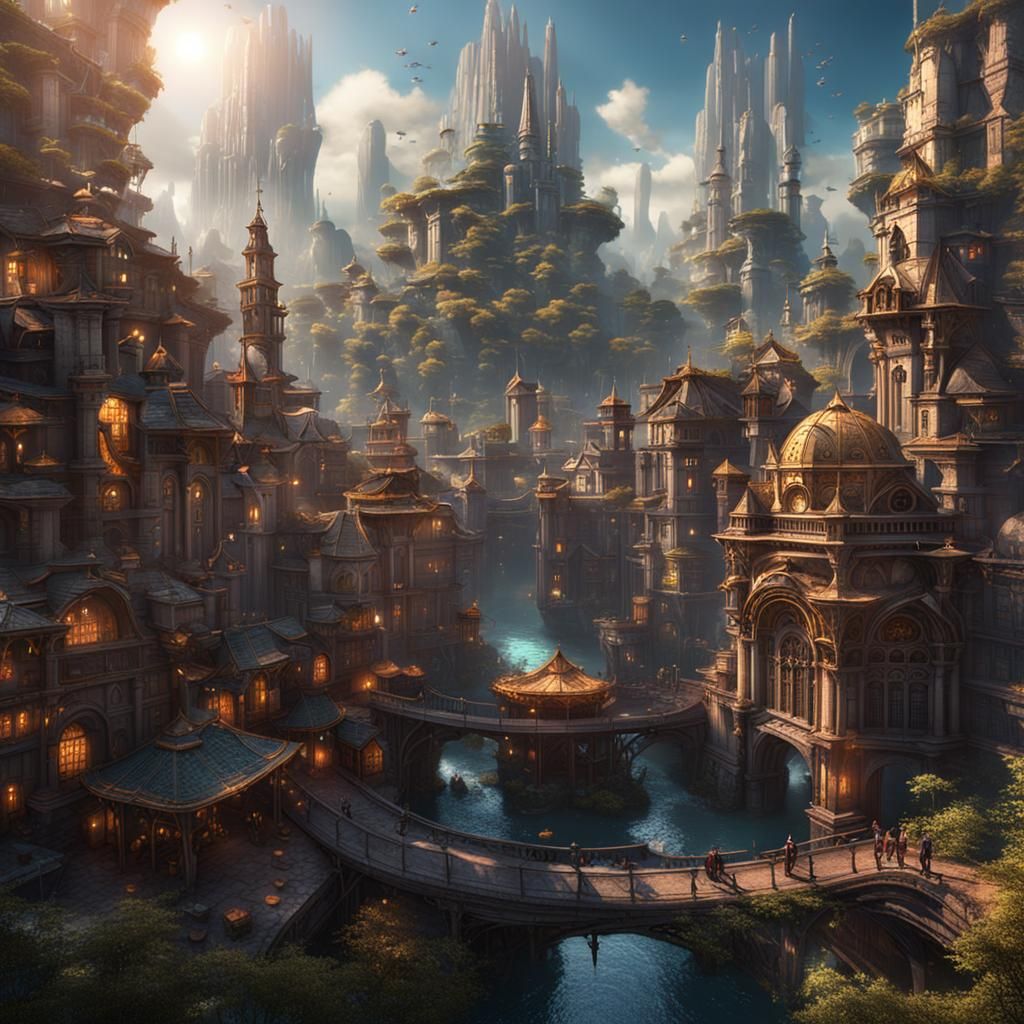 Futuristic Technologic City in Detailed Digital Painting