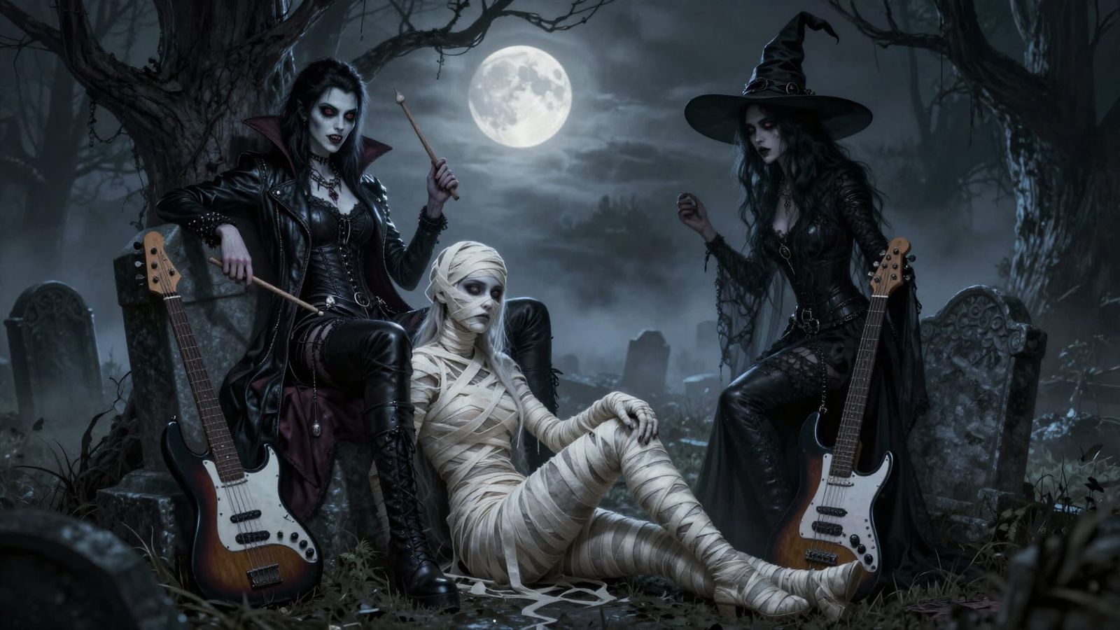 Gothic Graveyard Band: Vampire, Mummy, Witch