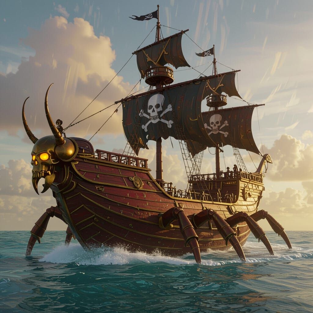 Beetle Pirate Ship on Swirling Ocean