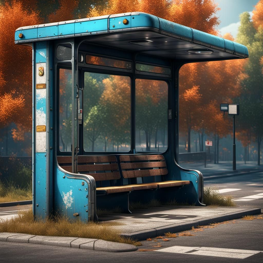 Abandoned Bus Stop in Detailed 3D Rendering