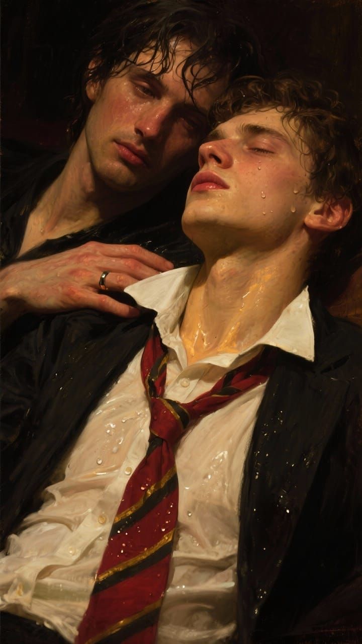 Intimate Painterly Scene of Two Men in Warm Light