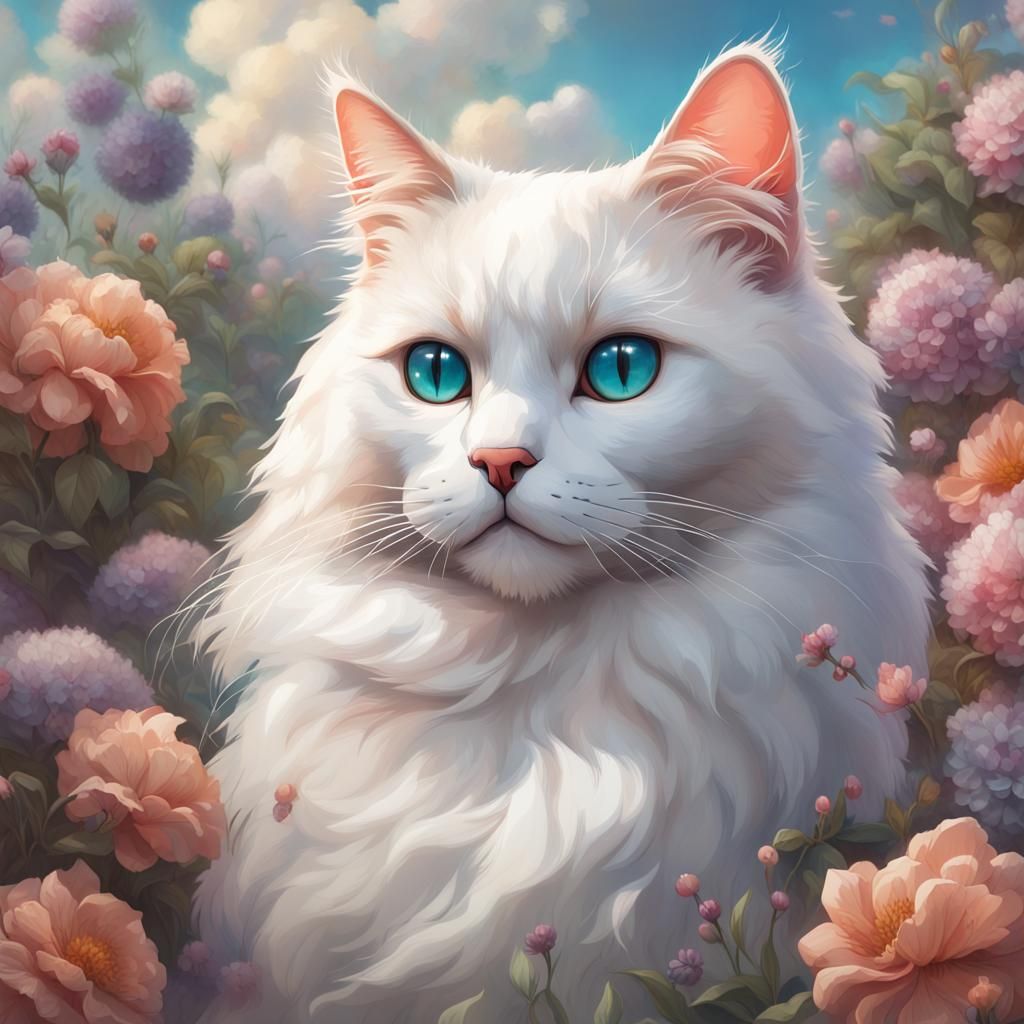 Ragdoll Cat Portrait in Hyperdetailed Art Nouveau Style