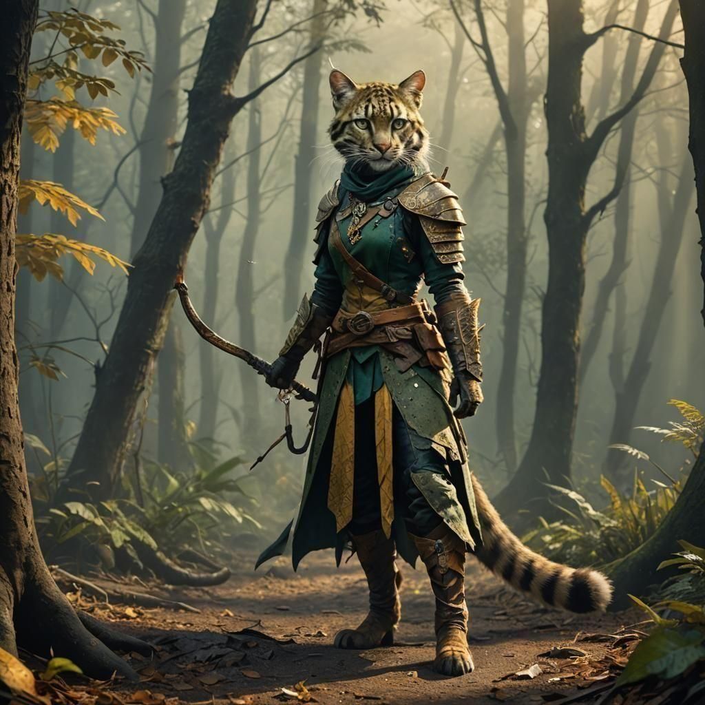 Tabaxi Rogue in Forest: Fantasy Art